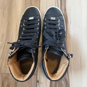 UGG Black Leather High-Top Sneakers with Tan Interior